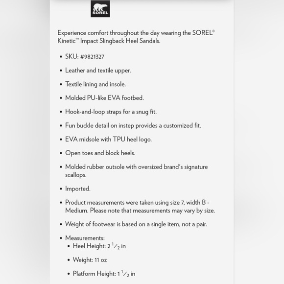 SOREL Kinetic Impact Slingback Heel Sandal Size 5.5- Like New Condition - Picture 6 of 12